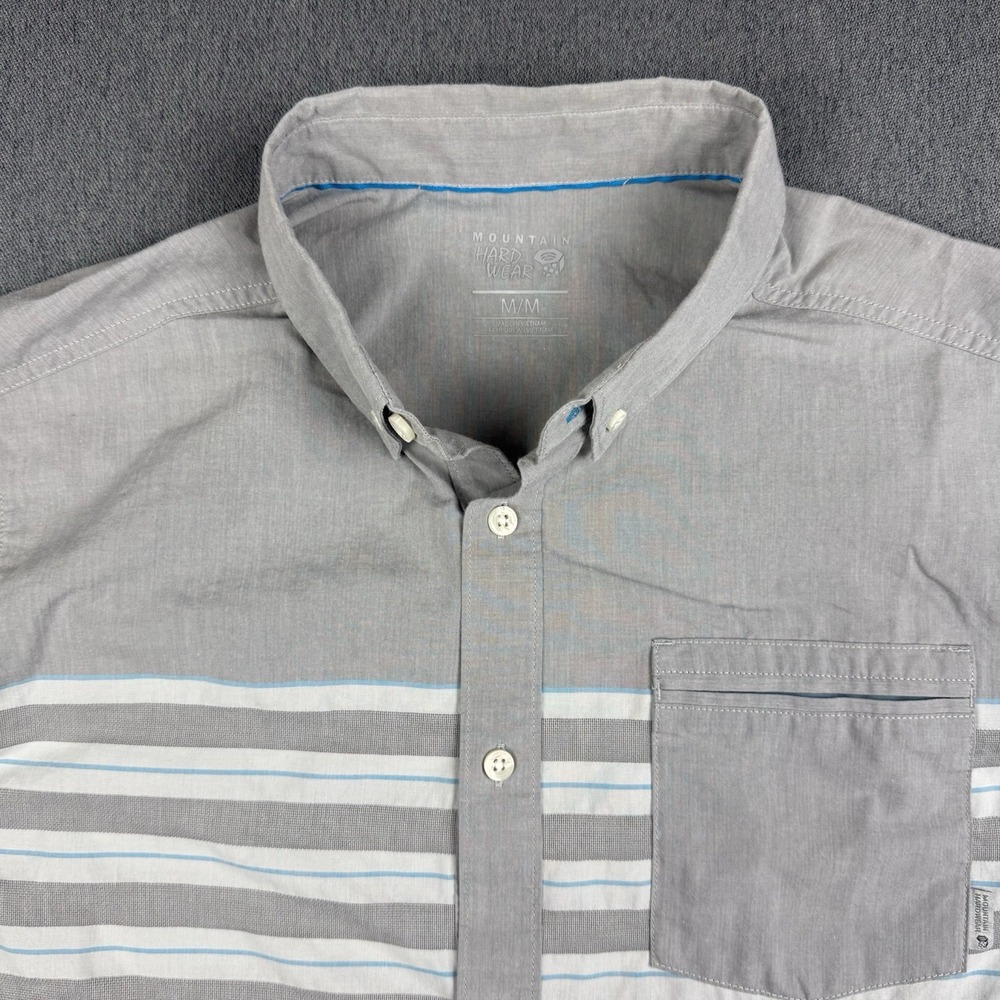 Mountain Hardwear Mens Medium Gray Short Sleeve Pocket Button Down Shirt Stripe